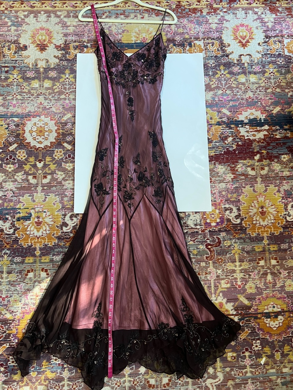 Vintage Adrianna Papell Boutique Evening Whimsigoth Beaded V-Neck Silk Maxi Gown - Picture 12 of 12